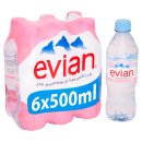 Evian Still Natural Mineral Water Bottles 6x500ml